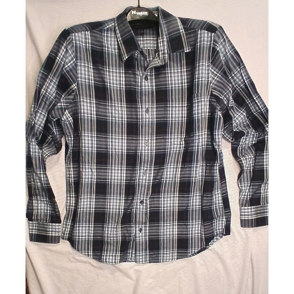 Banana Republic Mens Large Slim Fit Plaid Button Down Shirt‎ Casual Long Sleeve
